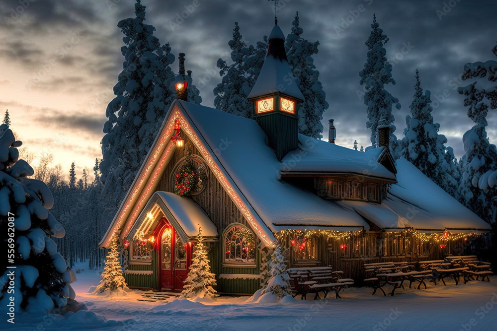 Santa Claus Village in Finland's Lapland, located near Rovaniemi. Christmas, winter, and Laponia are all mentioned. visit the vacation park in Joulupukki on the North Pole. fresh year. light up post t