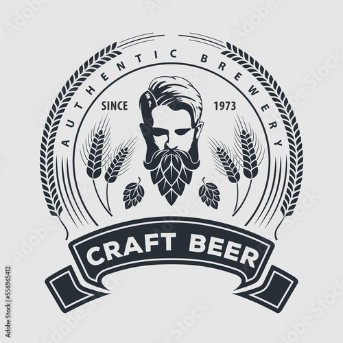 Craft Beer, Authentic Brewery logo design template with Man with beard made of hop cone. Vector illustration