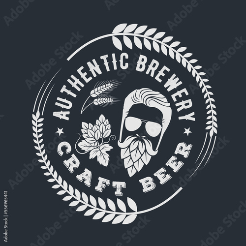 Craft Beer, Authentic Brewery logo design template with Man with beard made of hop cone. Vector illustration