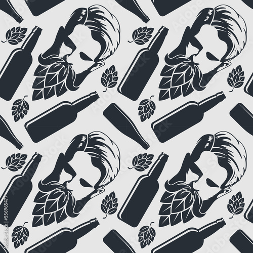 Craft Beer seamless pattern. Vintage style vector illustration