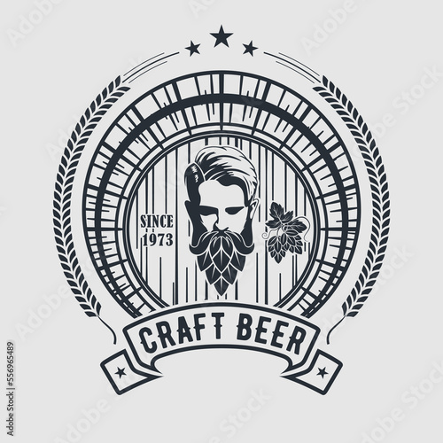 Craft Beer, Authentic Brewery logo design template with Man with beard made of hop cone. Vector illustration