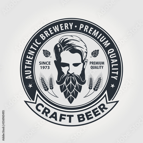 Craft Beer, Authentic Brewery logo design template with Man with beard made of hop cone. Vector illustration
