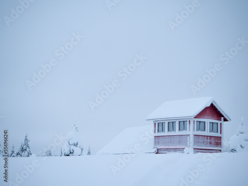 Lonely red house in the snow © Pikke