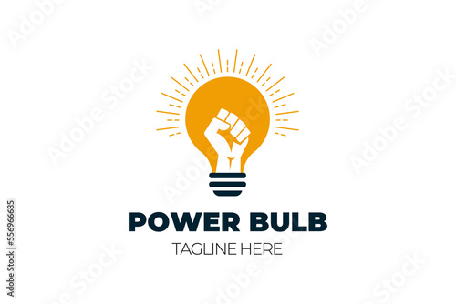 A fist hand power logo featuring a fist shaped like a light bulb, representing a concept design for strength and creativity.