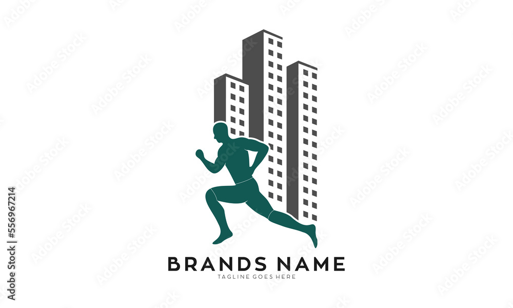 Man running in the city vector logo Man running in the city vector logo