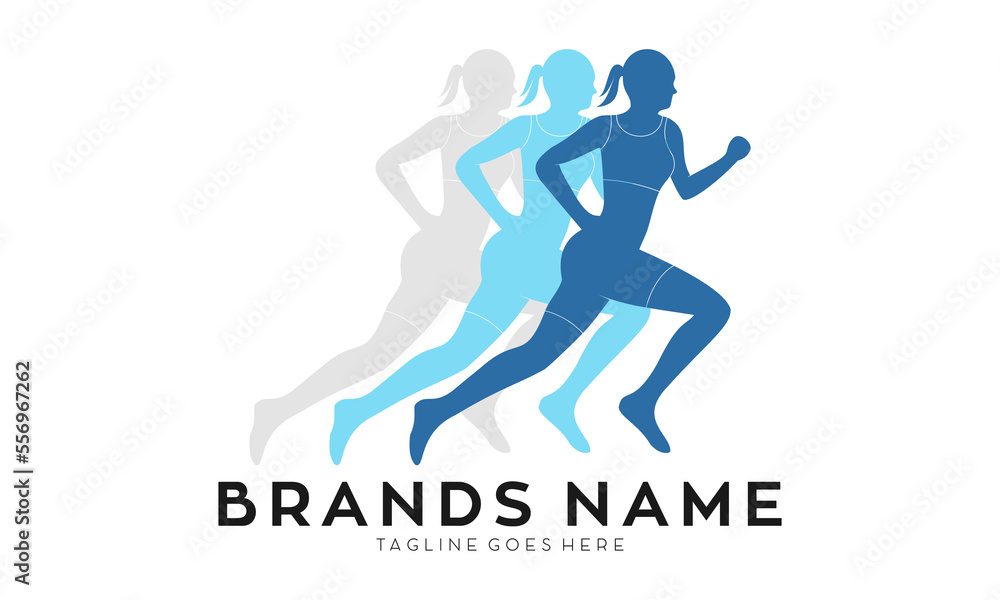 Women running illustration vector logo