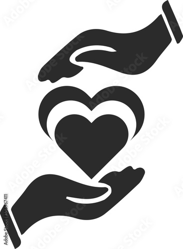 Empathy and compassion icon, affection icon black vector