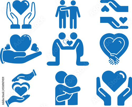 Empathy and compassion icon set, affection icon set black vector