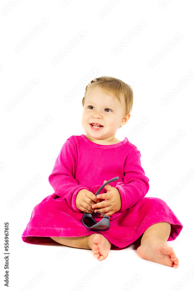 Happy beautiful little girl baby on a white background Happy beautiful little girl baby on a white background