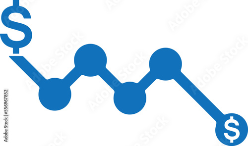 Economy crisis icon, financial crisis icon blue vector