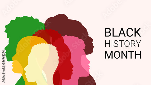 Black history month. African American History. Flat design with silhouettes of African American people. Poster, banner, card, background. Vector illustration