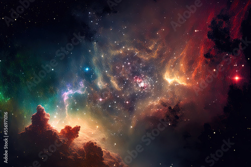 a colorful night sky filled with stars  nebula  and galaxies. Generative AI
