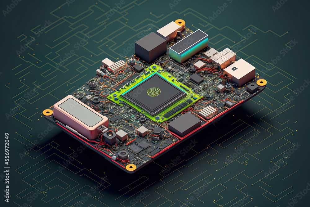Obraz premium mobile phone isometric processor microchip on electronic motherboard Those who use digital communication technology. Generative AI