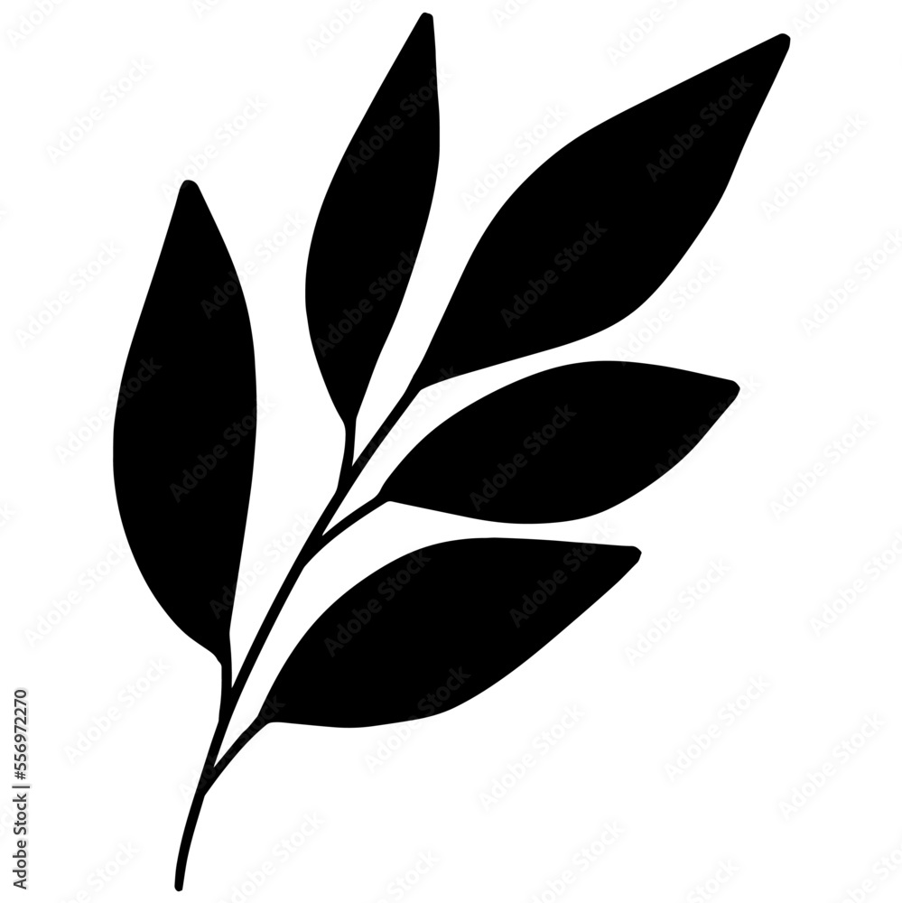 Obraz premium Hand drawn vector illustration of branch with leaves. Single botanical element in black.