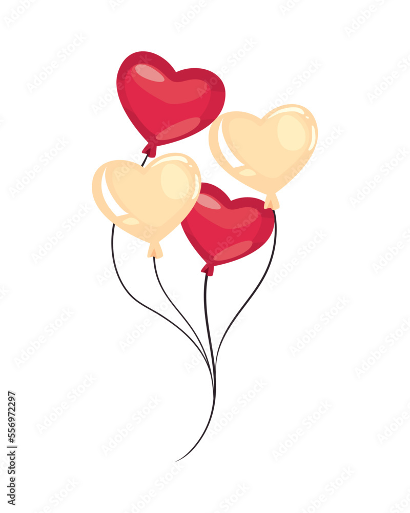 flat valentines hearts ballons