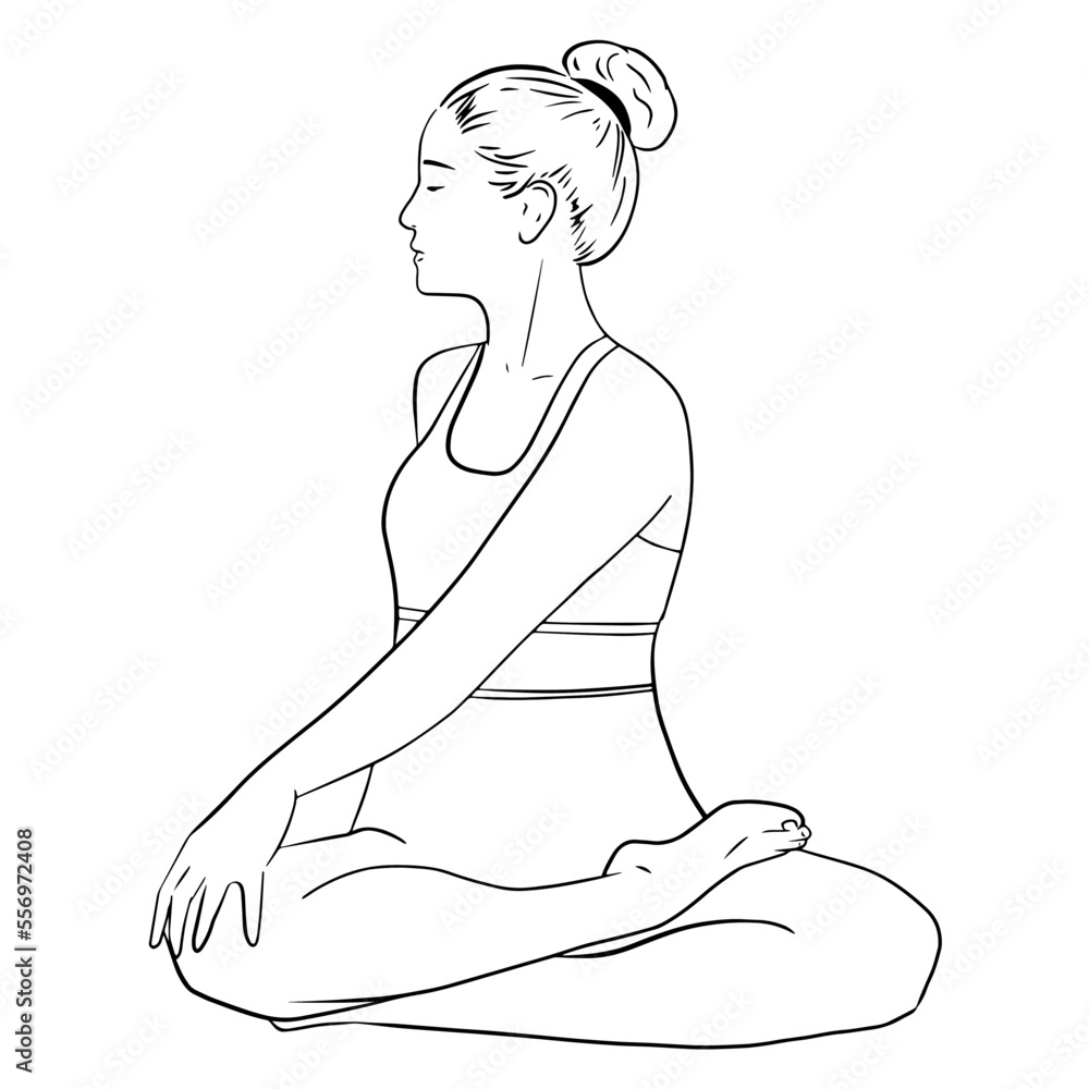 Vector illustration of woman practicing yoga. Self care training, balance, meditation. Hand drawn doodle of stratch posture. Vector illustration of woman practicing yoga. Self care training, balance, meditation. Hand drawn doodle of stratch posture.
