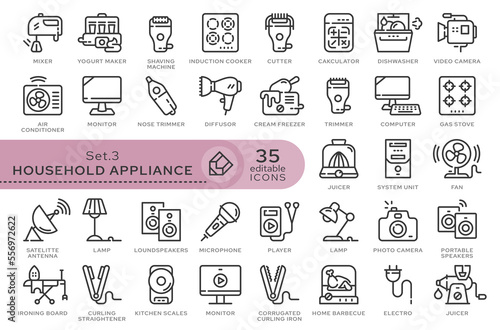 Set of conceptual icons. Vector icons in flat linear style for web sites, applications and other graphic resources. Set from the series - Household appliance. Editable outline icon.	