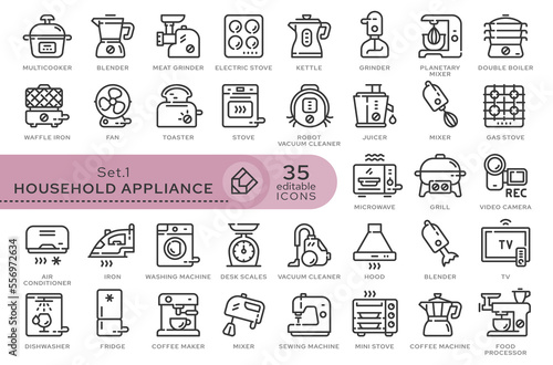 Set of conceptual icons. Vector icons in flat linear style for web sites, applications and other graphic resources. Set from the series - Household appliance. Editable outline icon.	 photo