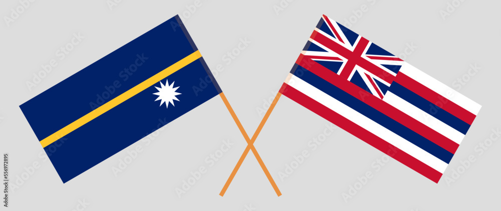Crossed flags of Nauru and The State Of Hawaii. Official colors. Correct proportion