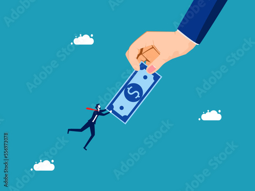 Businessman clinging to money. need for money concept vector illustration