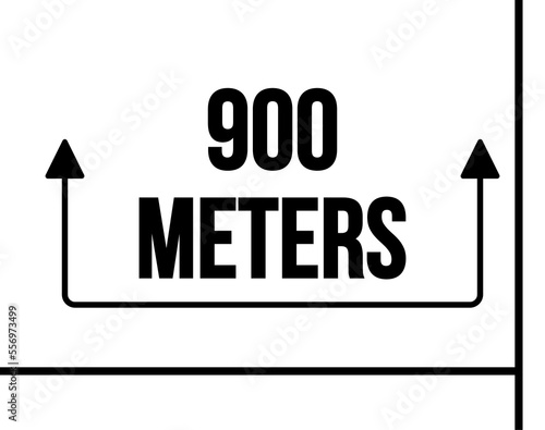 900 meters. Vector with marked distance and black arrow. Unit of measurement in meters for marking