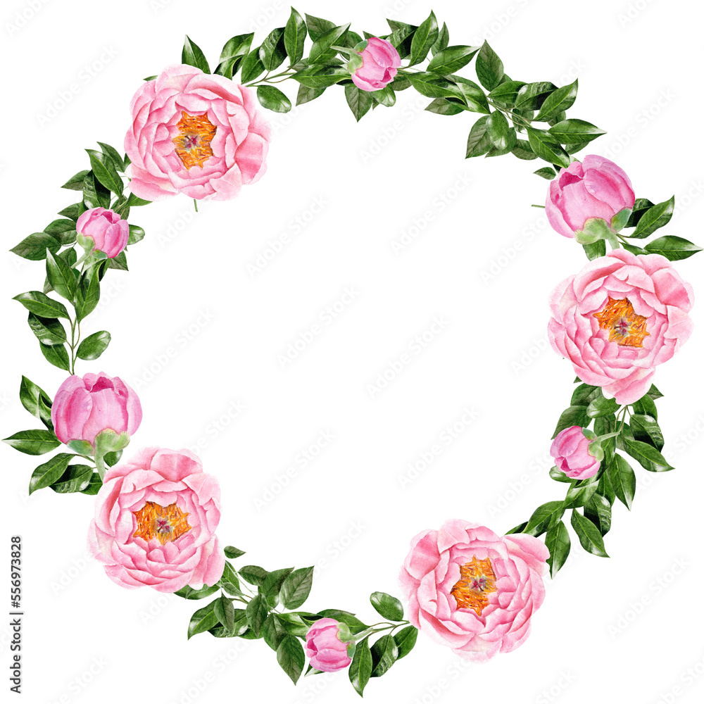 custom made wallpaper toronto digitalWatercolor wreath with pink peony flowers