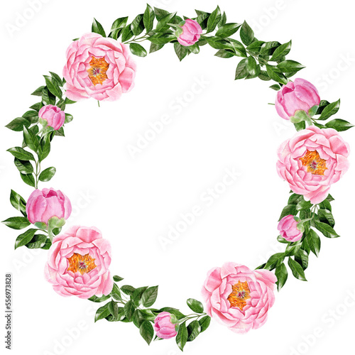 Wallpaper Mural Watercolor wreath with pink peony flowers Torontodigital.ca