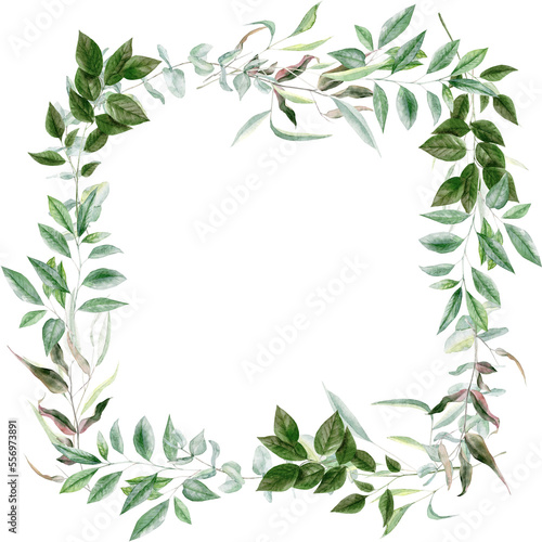 Hand painted watercolor greenery square wreath