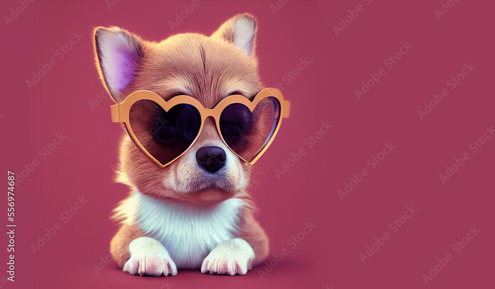 Puppy with Heart Sunglasses and Room for Copy (Generative AI) Puppy with Heart Sunglasses and Room for Copy (Generative AI)