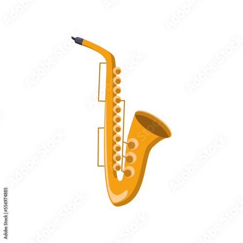 Classic saxophone cartoon illustration. Colorful musical instrument isolated on white background. Music, hobby concept.