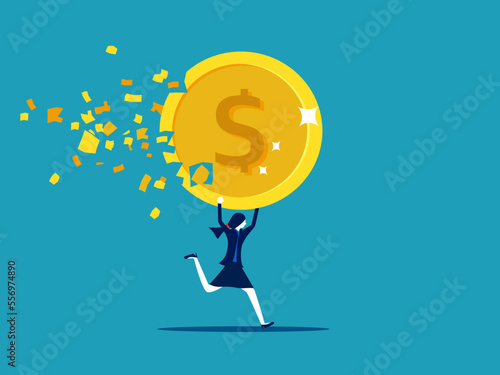 Inflation. Businesswoman holding a depreciated coin vector illustration