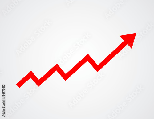 Simple rising polygonal arrow red color. Vector stock illustration.