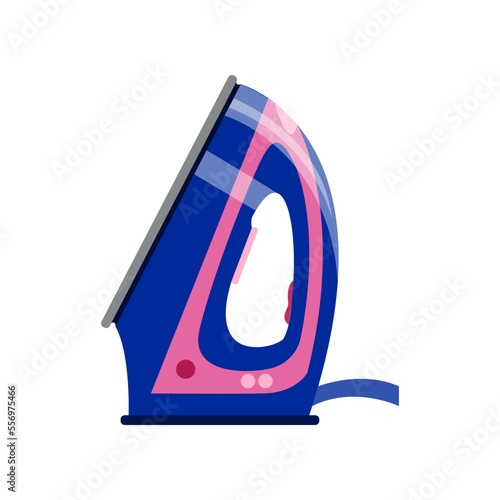 Blue electric steam iron cartoon illustration. Colorful hot press iron for ironing and care of clothes isolated on white background. Laundry, home, gadget concept