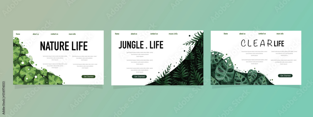 Nature foliage plants for background and landing page design set bundle
