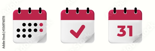 Calendar icon. Save the date. Calendar with raised page. Viva magenta color calendar. 3d style calendar.