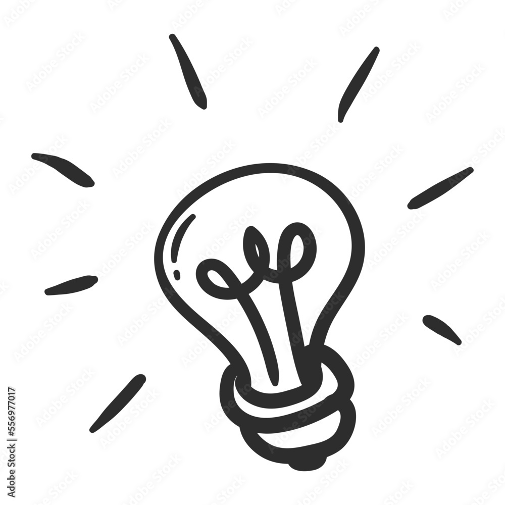 Obraz premium Light bulb doodle, hand drawn idea icon sketch