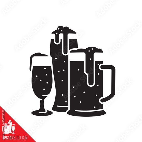 Variety of beer glasses vector icon. Traditionally brewed alcoholic beverages symbol.