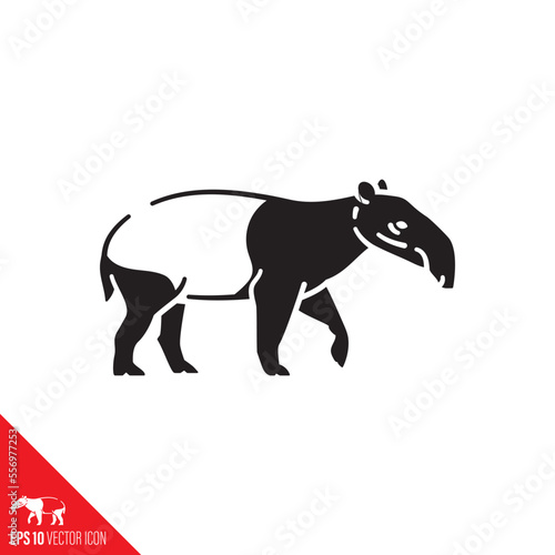 Malayan tapir vector icon. Asian wildlife symbol.