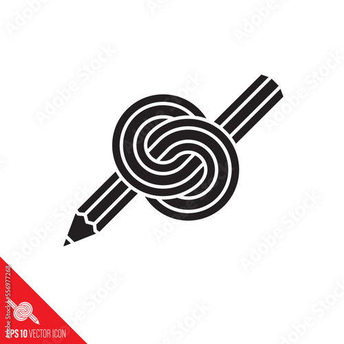 Knotted pencil isolated vector icon. Writers block symbol.