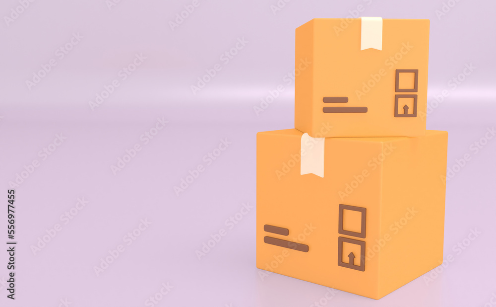 Fototapeta premium Pile of stacked cardboard box. delivery packages isolated. Minimal icon. 3d rendering.
