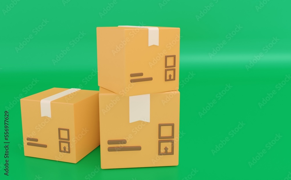 Obraz premium Pile of stacked cardboard box. delivery packages isolated. Minimal icon. 3d rendering.
