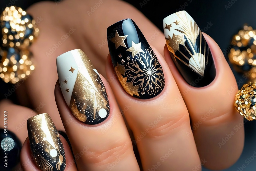 new year nail design 2023. Generative AI ilustração do Stock Adobe Stock
