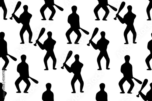 Seamless pattern with silhouette of a person baseball player on white background. Wallpaper or bed linen print. Sport website banner.