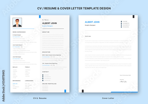Modern Clean CV / Resume & Cover Letter Template Design for Business Job Applications, Minimalist resume cv template, Resume design template.