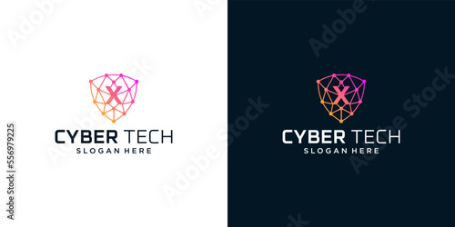 Cyber tech logo design template with initial letter X graphic design vector illustration. Symbol for tech, security, internet, system, Artificial Intelligence and computer.