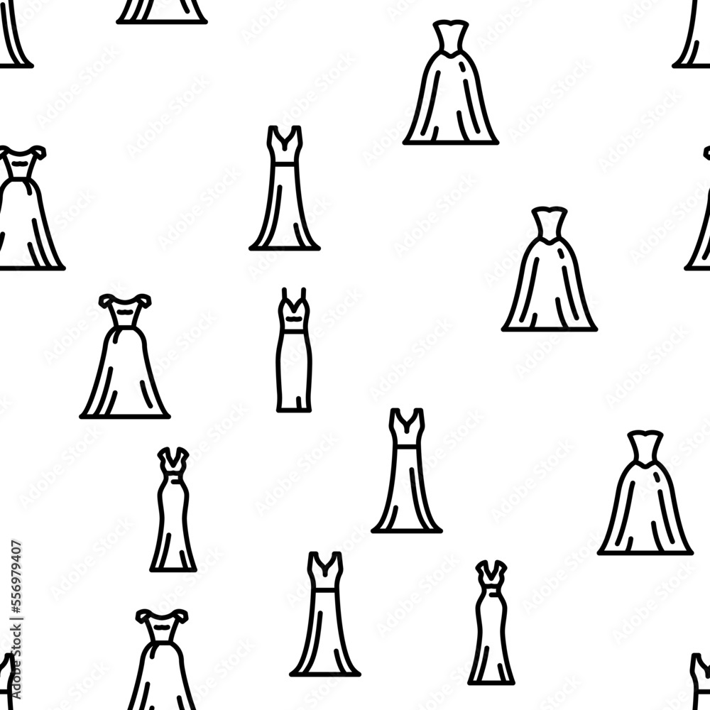 bride dress white bouquet vector seamless pattern thin line illustration bride dress white bouquet vector seamless pattern thin line illustration