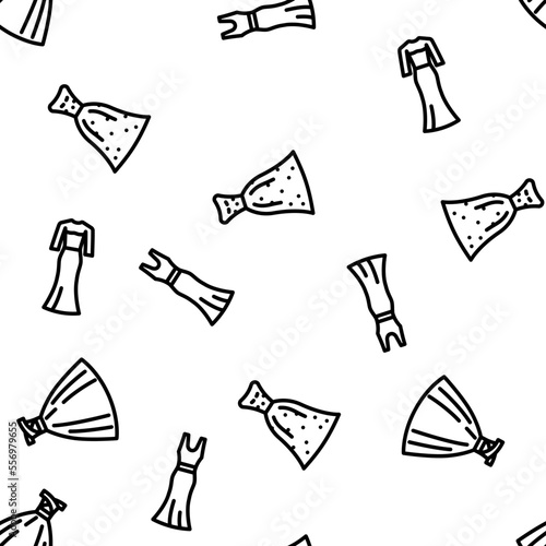 bride dress white bouquet vector seamless pattern thin line illustration