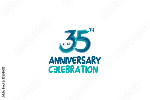35th, 35 years, 35 year anniversary celebration fun style logotype. anniversary white logo with green blue color isolated on white background, vector design for celebrating event