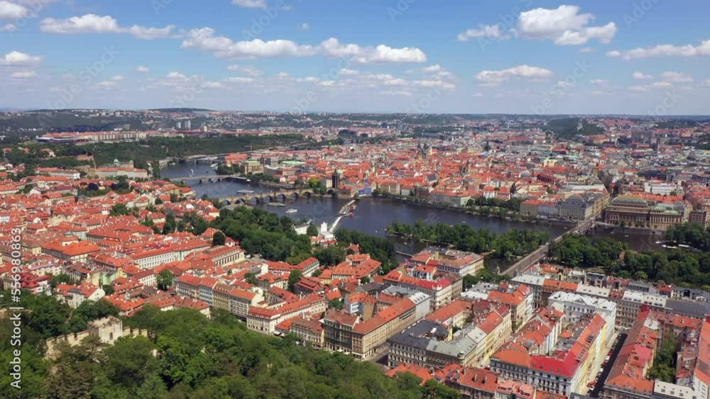 Aerial view of Prague city with Vltava River and Shooters island Czech Republic Aerial view of Prague city with Vltava River and Shooters island Czech Republic