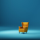 Yellow armchair on blue turquoise background; square illustration